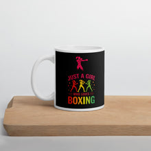 Load image into Gallery viewer, Mug with boxing-themed design on a wooden surface