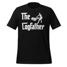 Load image into Gallery viewer, Black t-shirt with 'The Logfather' graphic design on a white background