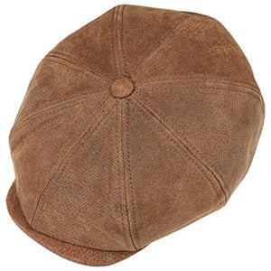 Stetson Leather Burney Hatteras Sports Beanie Flat Cap (XL/60-61 - Brown)