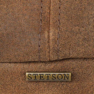 Stetson Leather Burney Hatteras Sports Beanie Flat Cap (XL/60-61 - Brown)