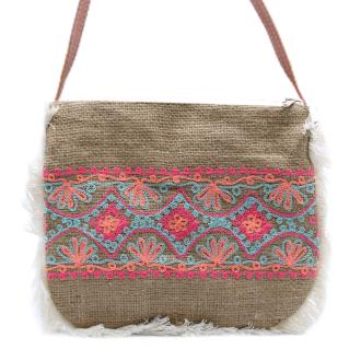 Jute Fringe Bag - Summer Pattern Embroidery - J and p hats Jute Fringe Bag - Summer Pattern Embroidery