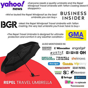 Umbrella Windproof Repel Double Vented Travel Umbrella with Teflon Coating (Black) - J and p hats Umbrella Windproof Repel Double Vented Travel Umbrella with Teflon Coating (Black)