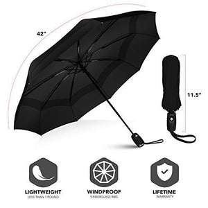 Umbrella Windproof Repel Double Vented Travel Umbrella with Teflon Coating (Black) - J and p hats Umbrella Windproof Repel Double Vented Travel Umbrella with Teflon Coating (Black)