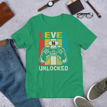 Load image into Gallery viewer, 16th Birthday T Shirt, Level 16 Unlocked | j and p hats 