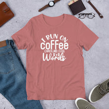 Load image into Gallery viewer, i run on coffee and cuss words Shirt | j and p hats 