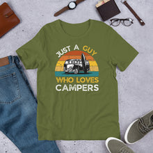 Load image into Gallery viewer, Just A Guy Who Loves Campers T shirt - J and P Hats 